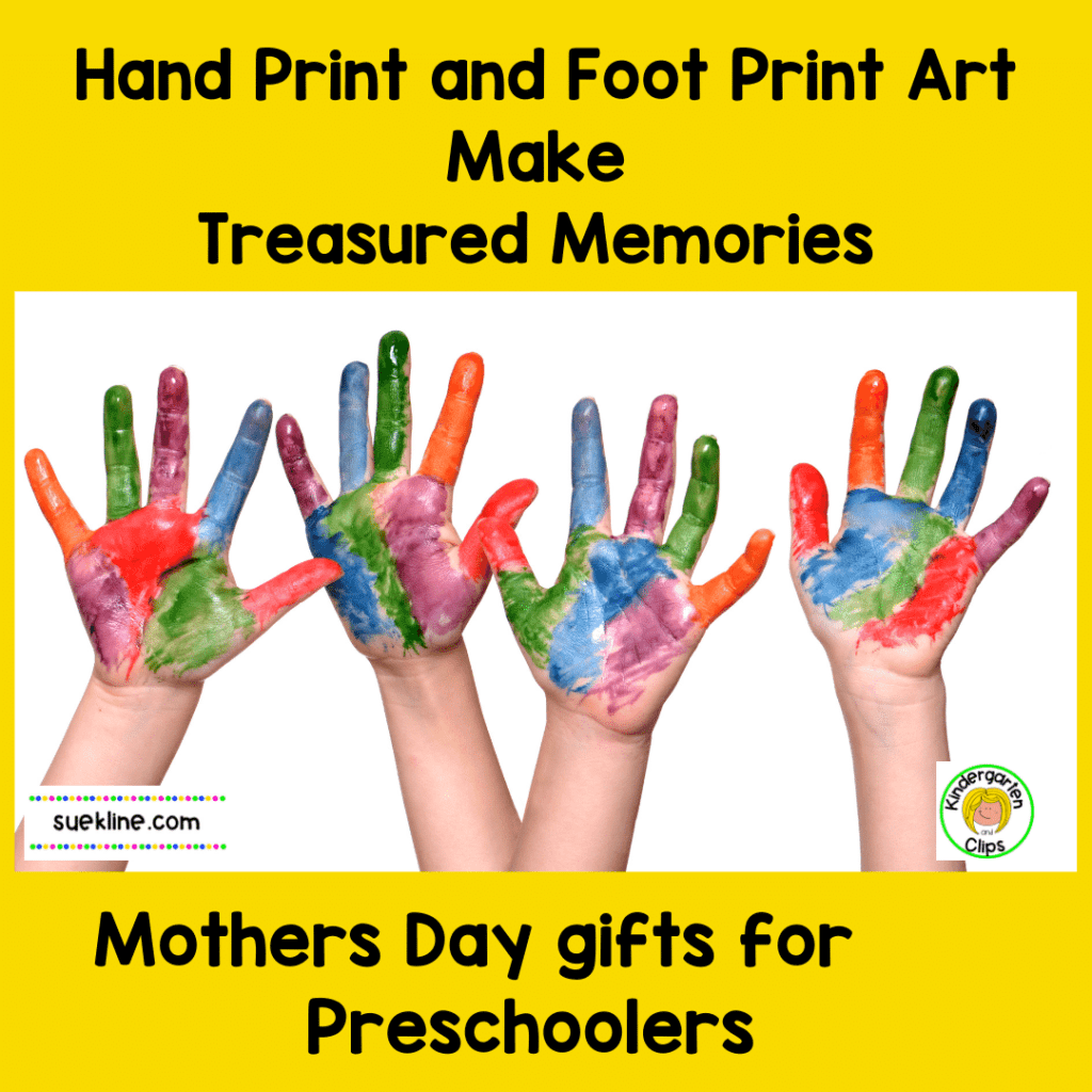 Mother's day craft ideas with child's painted hands in the air.