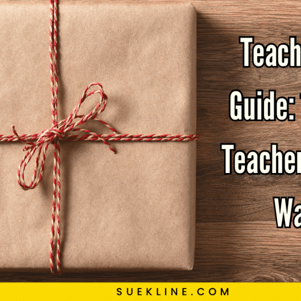 Teacher gift guide. Picture of brown paper gift with grit string and bow