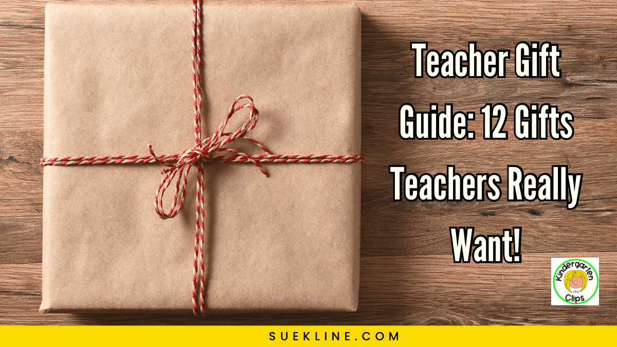 Teacher gift guide. Picture of brown paper gift with grit string and bow