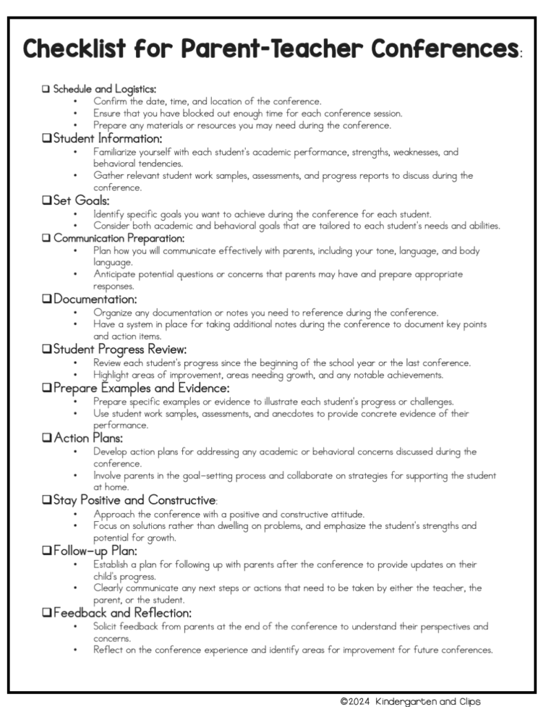 parent student checklist