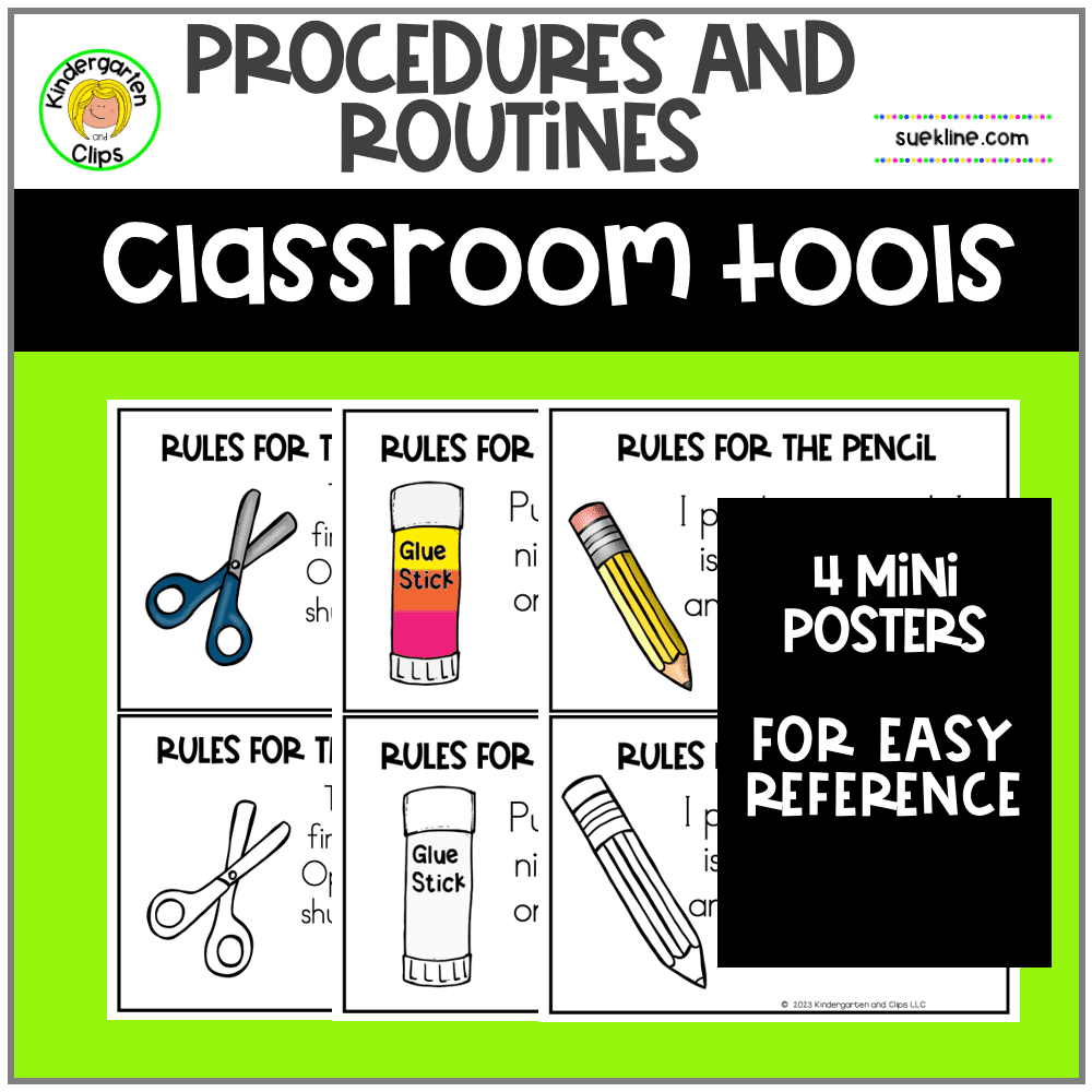 procedures and routines for classroom tools.  Visual posters for introducing scillers, pencils, glue sticks